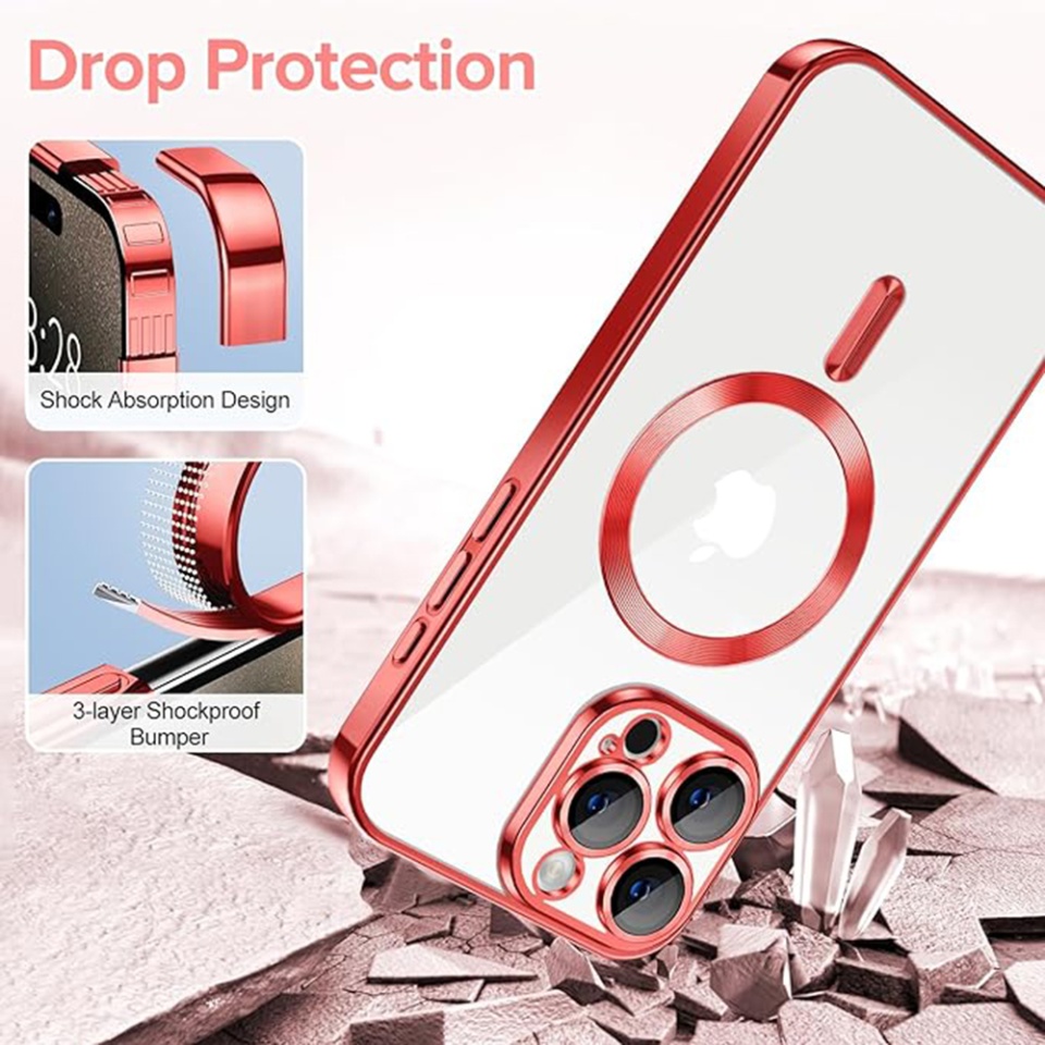 Husa pentru iPhone 15 Pro Max, SKYDDAR INNOVATION, Luxury Shield Magsafe, Protectie Antisoc, Rosu, set cu sticker - 2 | YEO