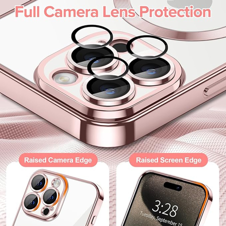 Husa pentru iPhone 15 Pro Max, SKYDDAR INNOVATION, Luxury Shield Magsafe, Protectie Antisoc, Roz, set cu sticker - 3 | YEO