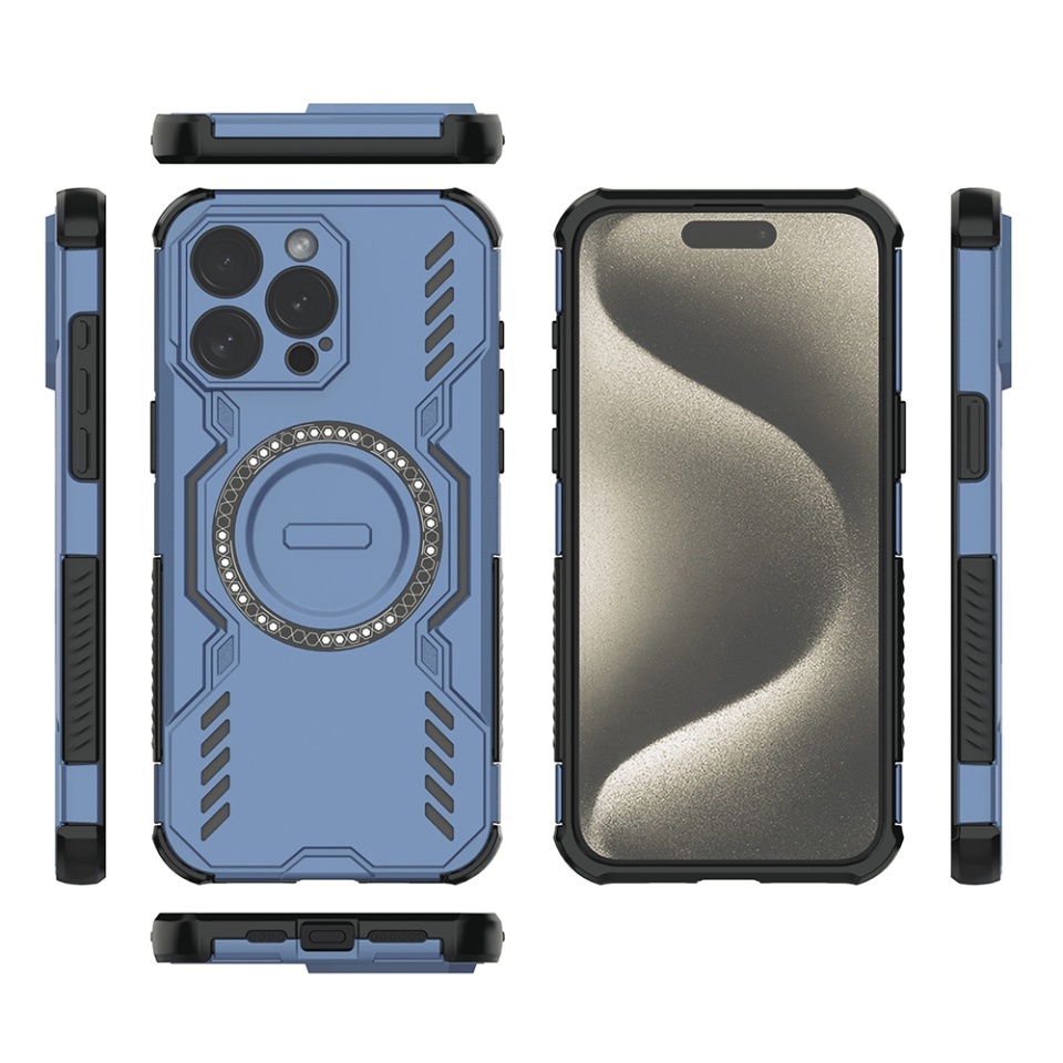 Husa pentru iPhone 15 Pro Max, SKYDDAR INOVATION, ArmorMag, Magsafe, set cu sticker, Albastru - 3 | YEO