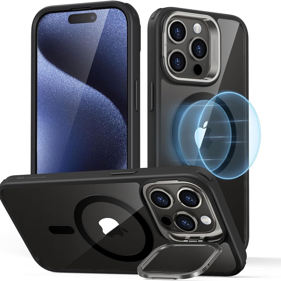 Husa pentru iPhone 15 Pro Max, slim MagSafe, Classic Hybrid HaloLock Kickstand ESR - Negru