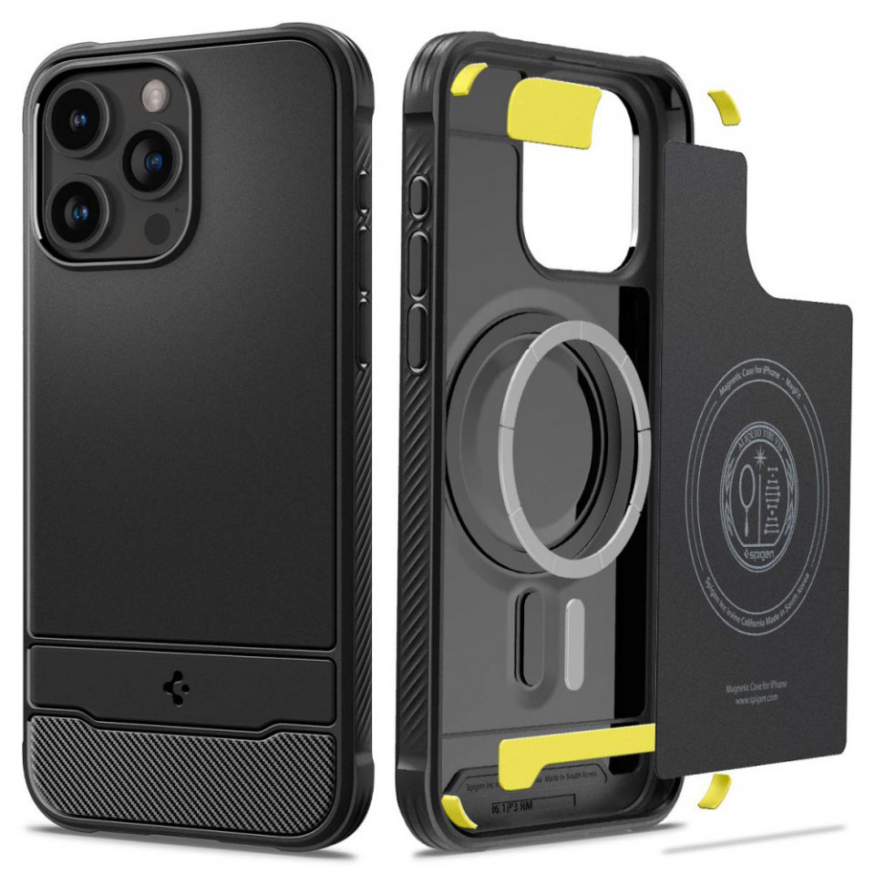 Husa pentru iPhone 15 Pro Max, Spigen Rugged Armor MagSafe - Negru