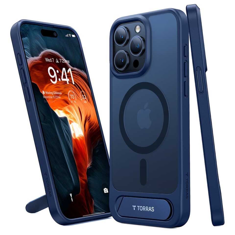 Husa pentru iPhone 15 Pro Max, Torras Pstand MagSafe, Albastru