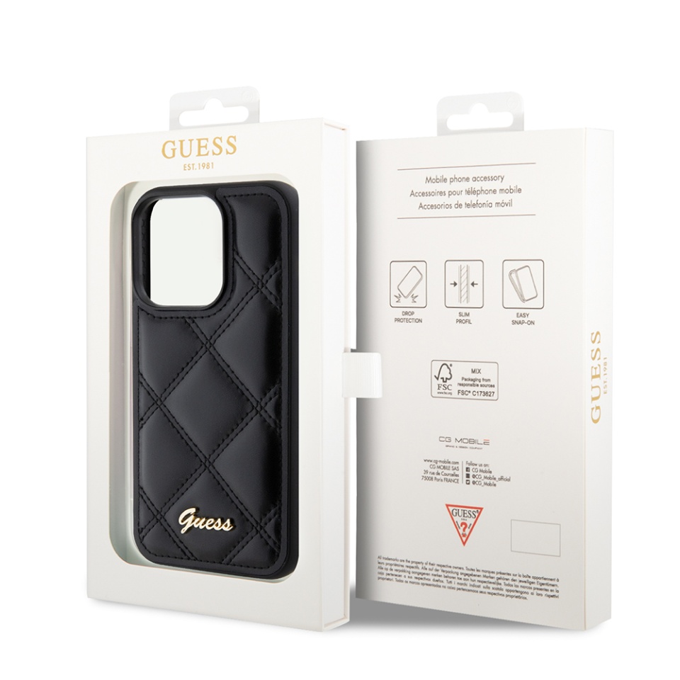 Husa pentru iPhone 15 Pro Quilted Metal Logo, Guess - Negru - 6