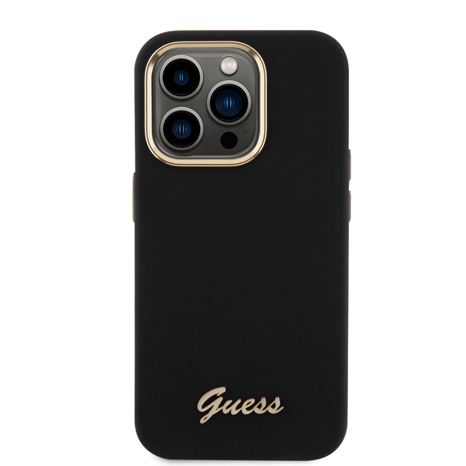 Husa pentru iPhone 15 Pro Silicone Script Metal Logo & Frame, Guess - Negru - 1 | YEO