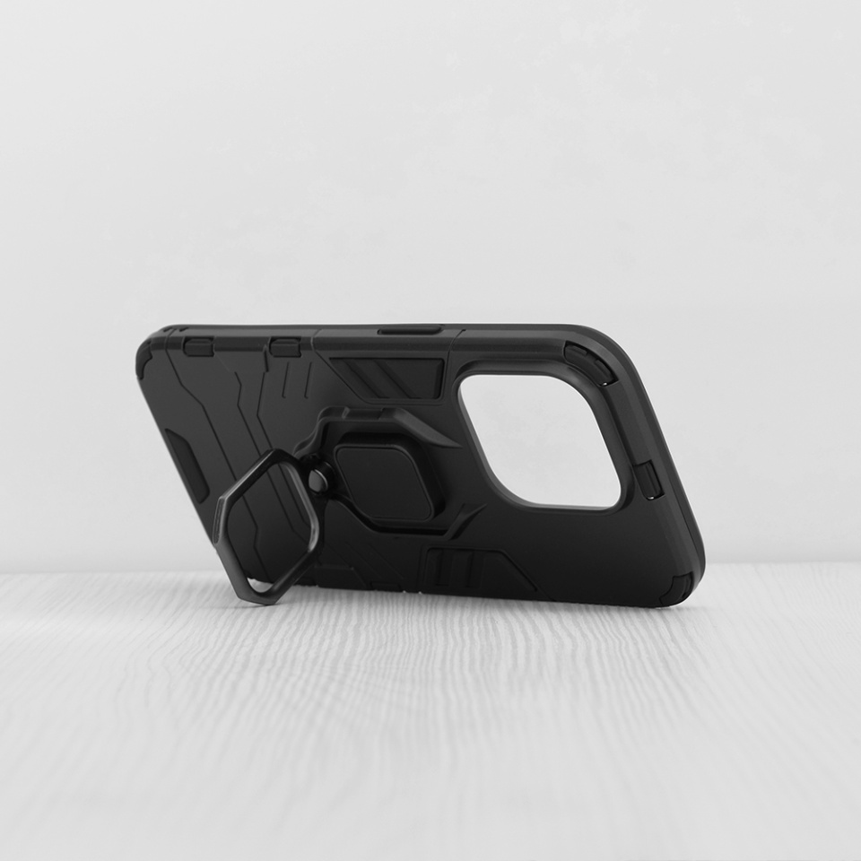 Husa pentru iPhone 15 Pro, SKYDDAR INNOVATION, cu Inel Magnetic, Antisoc, Forged, Negru, set cu sticker - 1 | YEO