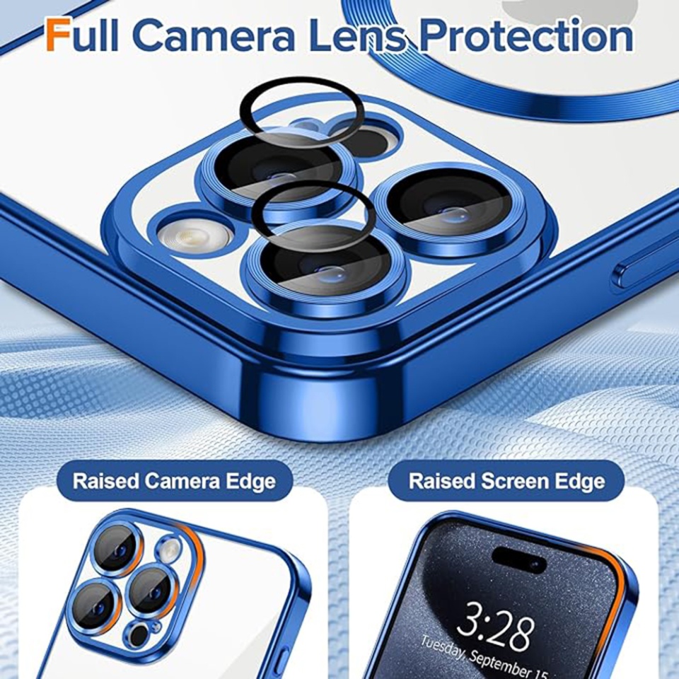 Husa pentru iPhone 15 Pro, SKYDDAR INNOVATION, Luxury Shield Magsafe, Protectie Antisoc, Albastru, set cu sticker - 3 | YEO