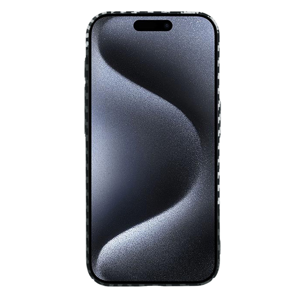 Husa pentru iPhone 15 Pro, SKYDDAR INNOVATION, textura carbon, Carbonite FiberShell, Gri, set cu sticker - 2 | YEO