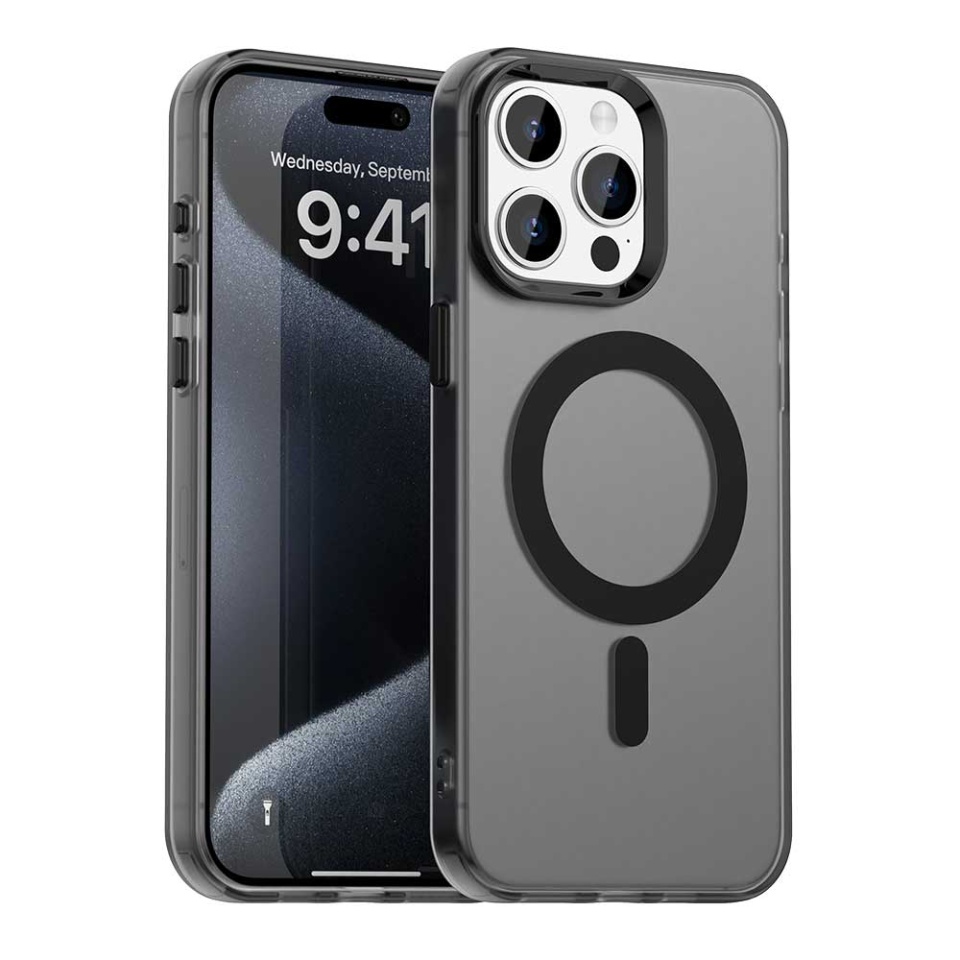 Husa pentru iPhone 15 Pro, SKYDDAR INOVATION, CandyCase, Magsafe, set cu sticker, Negru