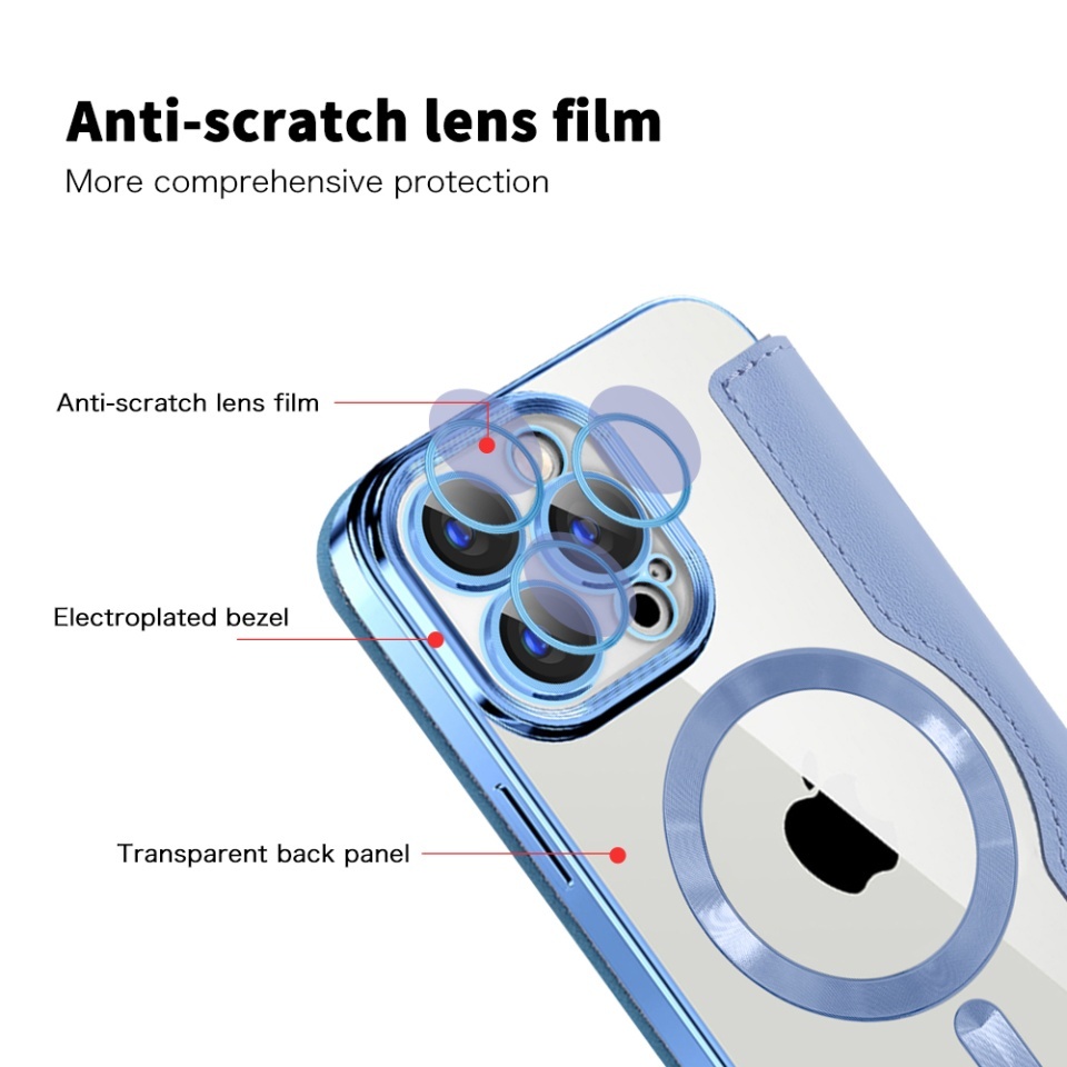 Husa pentru iPhone 15 Pro tip carte, SKYDDAR INOVATION, SmartMag Book, Magsafe, RFiD, Suport Carduri, set cu sticker, Bleu - 2 | YEO