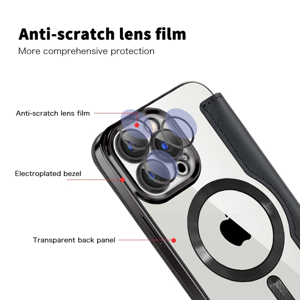 Husa pentru iPhone 15 Pro tip carte, SKYDDAR INOVATION, SmartMag Book, Magsafe, RFiD, Suport Carduri, set cu sticker, Negru - 2 | YEO