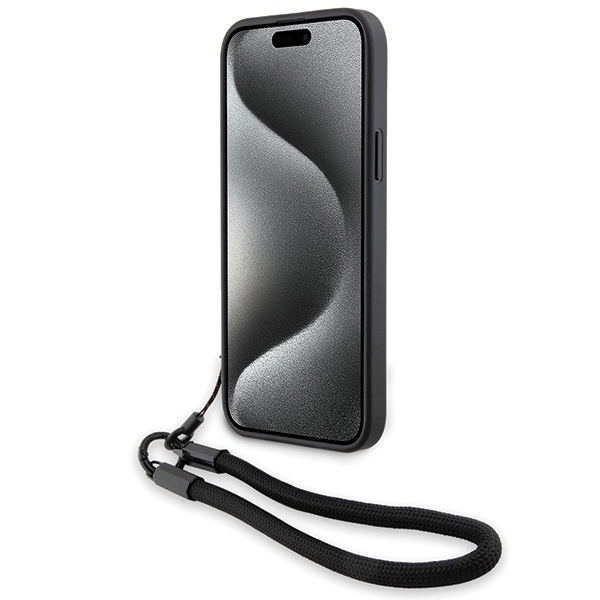 Husa pentru iPhone 15, Signature Leather Wordmark Cord, BMW - Negru mat - 3 | YEO