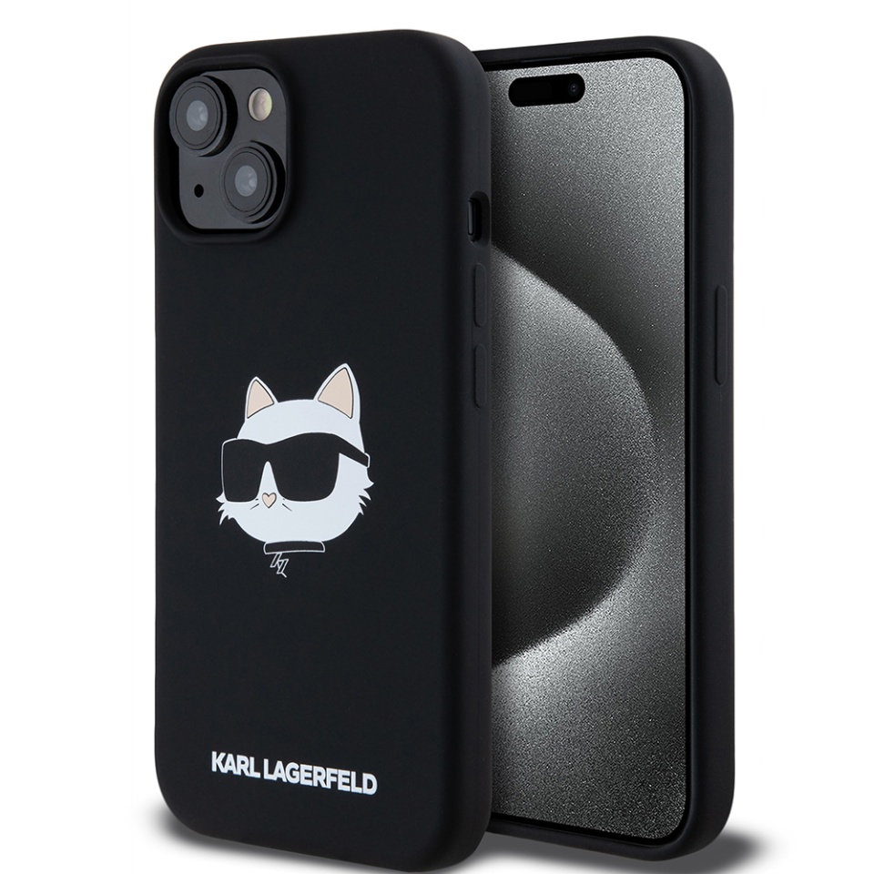 Husa pentru iPhone 15, Silicone MagSafe, Karl Lagerfeld - Negru