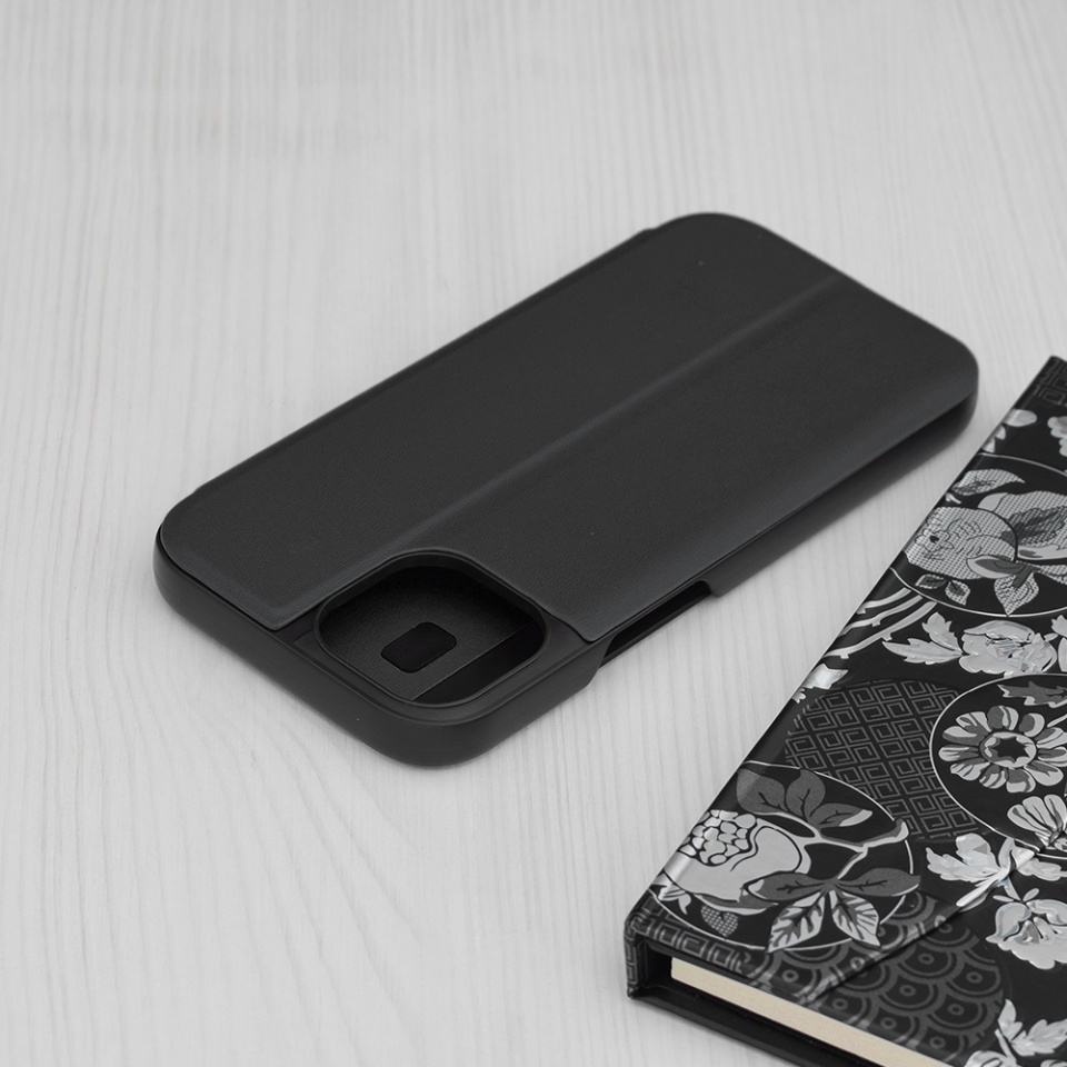 Husa pentru iPhone 15, SKYDDAR INNOVATION, eFold, tip carte, Negru, set cu sticker - 1 | YEO