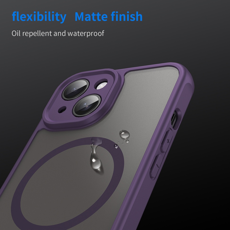 Husa pentru iPhone 15, SKYDDAR INNOVATION, HaloFrost MagSafe II, Antisoc, set cu sticker, Mov - 6