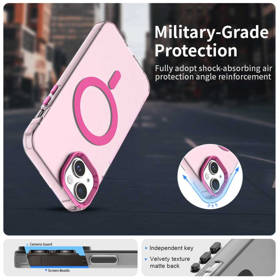 Husa pentru iPhone 15, SKYDDAR INOVATION, CandyCase, Magsafe, set cu sticker, Roz - 2 | YEO