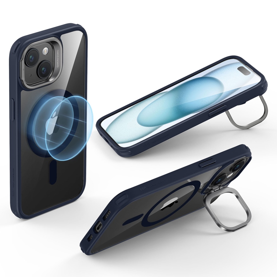 Husa pentru iPhone 15, slim MagSafe, Classic Hybrid HaloLock Kickstand ESR - Albastru - 5