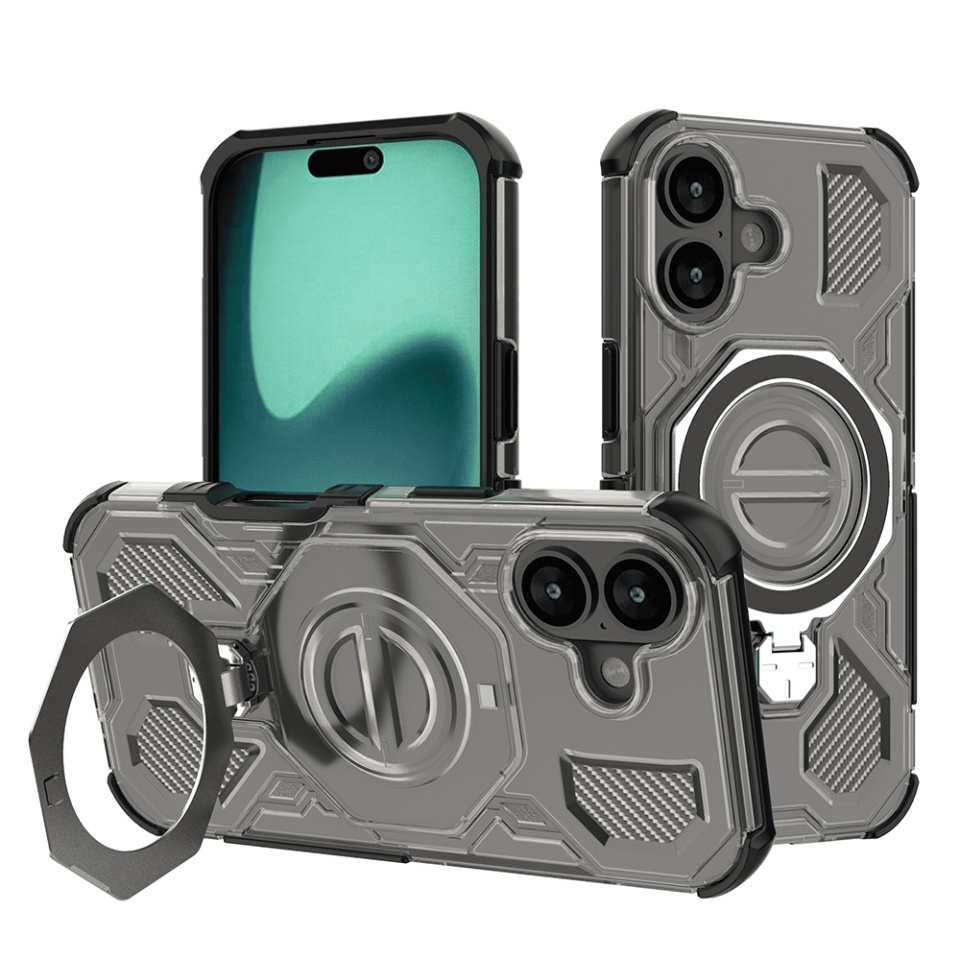 Husa pentru iPhone 16, Antisoc, SKYDDAR INOVATION, Carbon Shield PRO, Magsafe, set cu sticker, Fumuriu