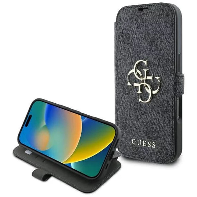 Husa pentru iPhone 16, Book, Guess - Negru