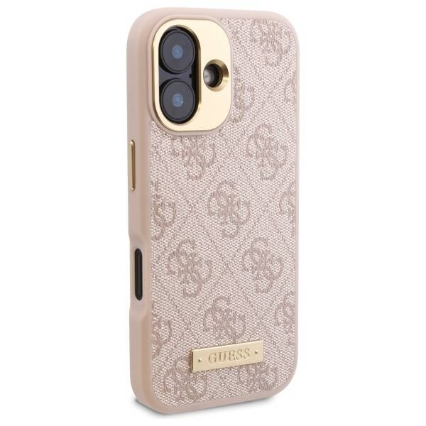 Husa pentru iPhone 16, Guess, Hardcase 4G Logo Plate MagSafe, Roz - 3 | YEO