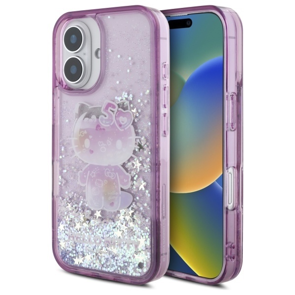 Husa pentru iPhone 16, Hardcase Liquid Glitter, Hello Kitty - Mov