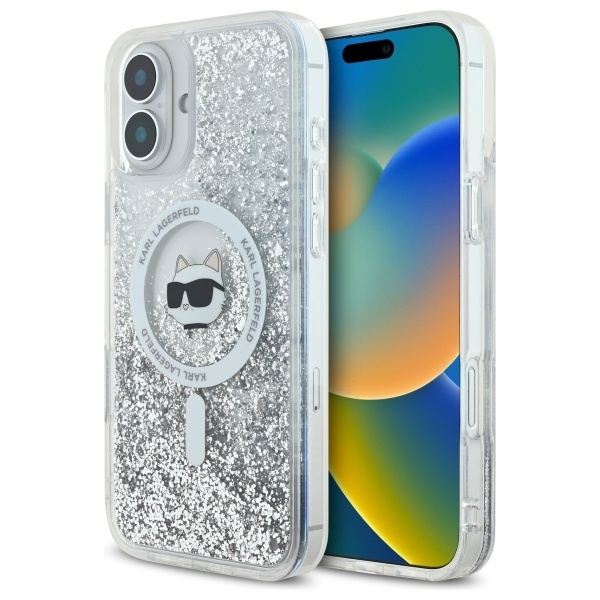 Husa pentru iPhone 16, Liquid Glitter MagSafe, Karl Lagerfeld - Transparenta