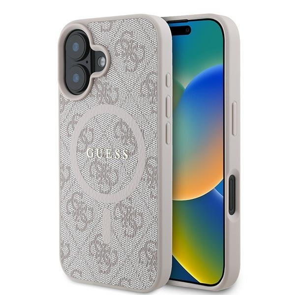 Husa pentru iPhone 16 Plus, 4G Ring Classic Logo MagSafe, Guess, Roz