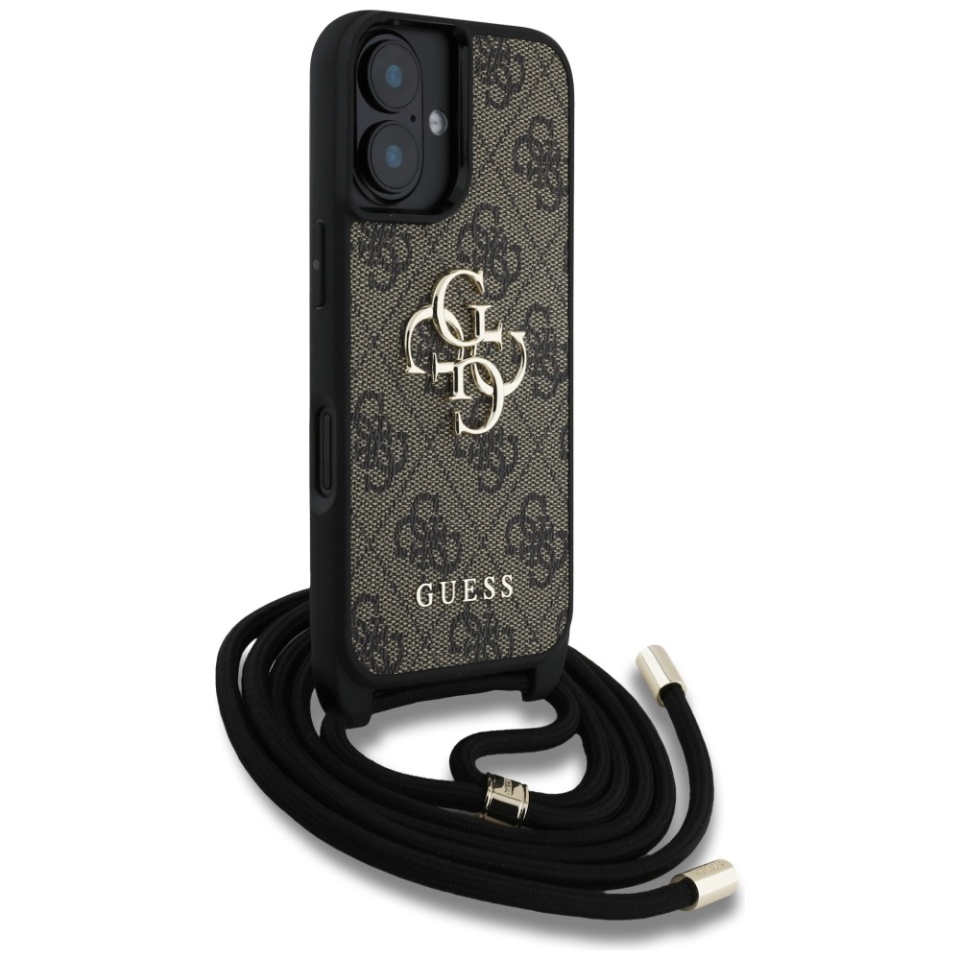 Husa pentru iPhone 16 Plus, Guess Hardcase 4G Big Logo with Cord Strap, Protectie Slim, Compatibila, Maro - 2 | YEO