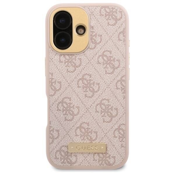 Husa pentru iPhone 16 Plus, Guess, Hardcase 4G Logo Plate MagSafe, Roz - 1 | YEO