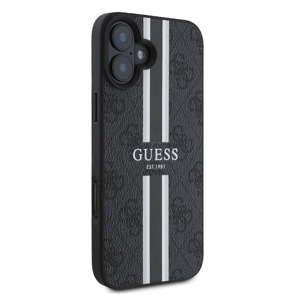 Husa pentru iPhone 16 Plus, Guess, Hardcase 4G Printed Stripes MagSafe, Negru - 3 | YEO