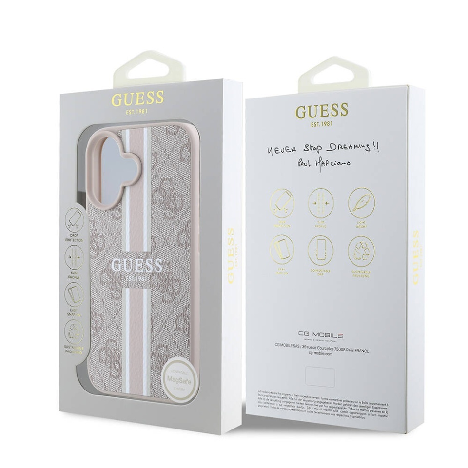 Husa pentru iPhone 16 Plus, Guess, Hardcase 4G Printed Stripes MagSafe, Roz - 7