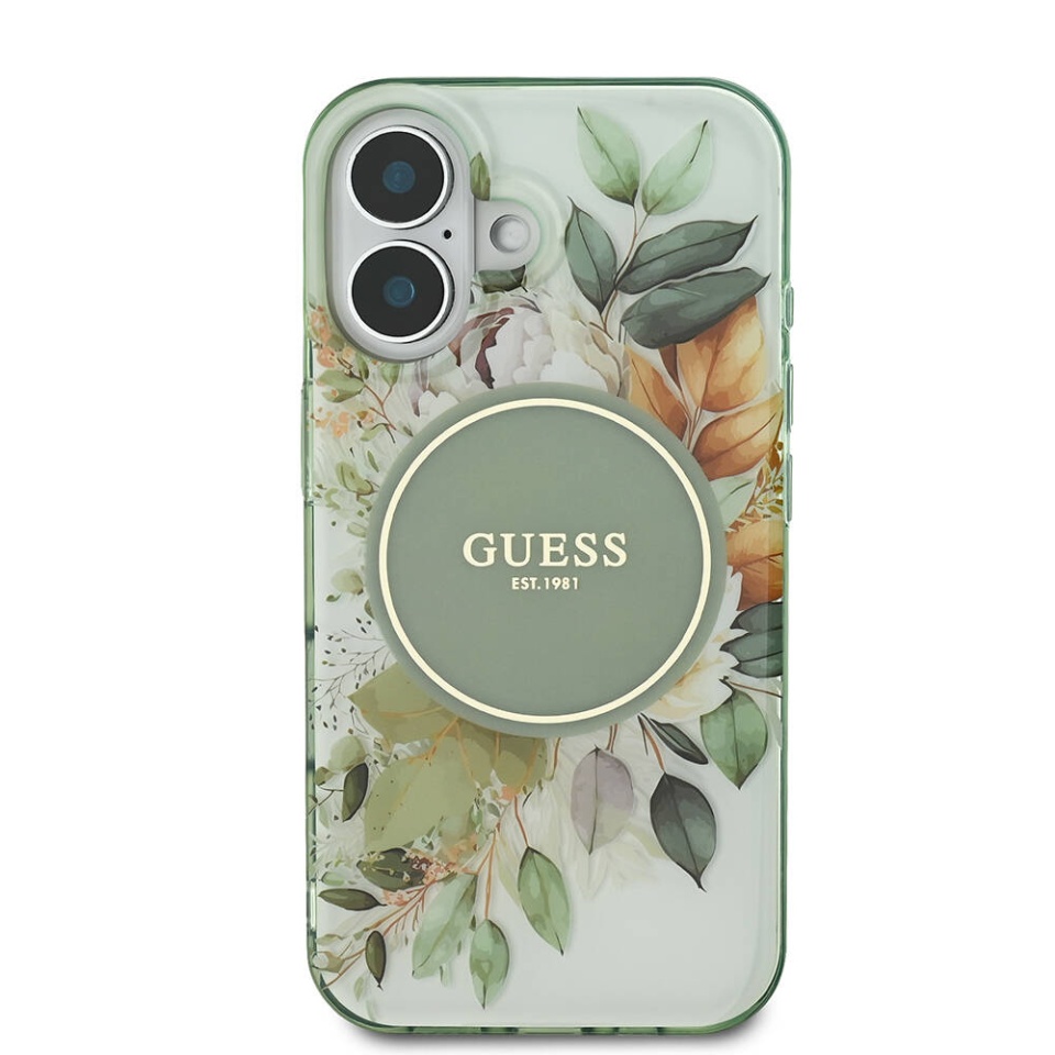 Husa pentru iPhone 16 Plus, IML Flower & Tonal Circle MagSafe, Guess - Verde - 2 | YEO