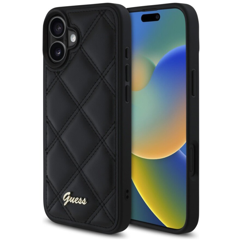 Husa pentru iPhone 16 Plus Quilted Metal Logo, Guess - Negru
