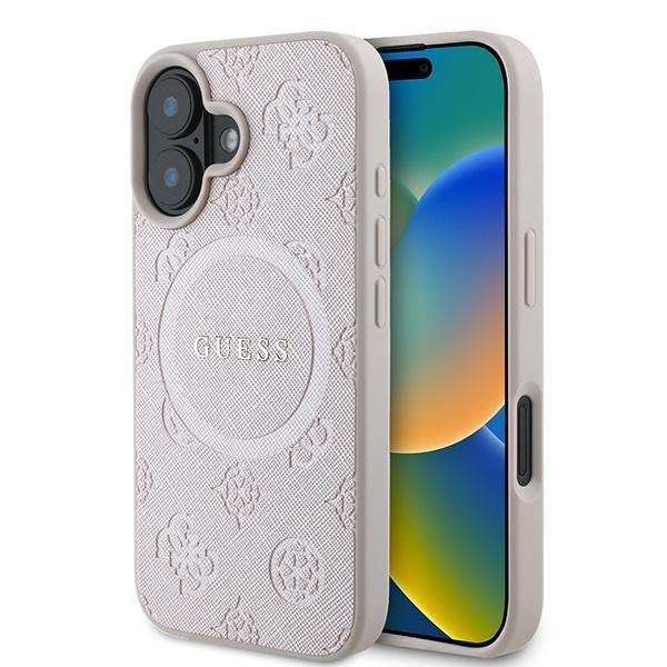 Husa pentru iPhone 16 Plus Saffiano MagSafe, Guess - Roz