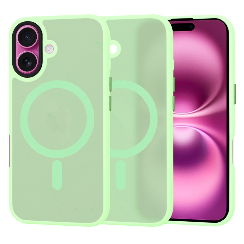 Husa pentru iPhone 16 Plus, SKYDDAR INNOVATION, HaloFrost MagSafe, Antisoc, set cu sticker, Verde deschis