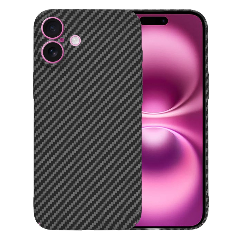 Husa pentru iPhone 16 Plus, SKYDDAR INNOVATION, textura carbon, Carbonite FiberShell, Negru, set cu sticker