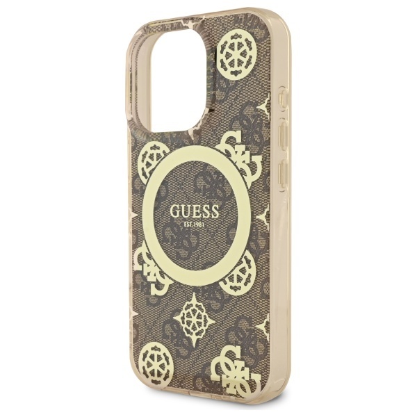 Husa pentru iPhone 16 Pro, Guess MagSafe Denim Pattern, Compatibila, Cadru Silicon, Logo Auriu, Design Slim, Maro - 3 | YEO