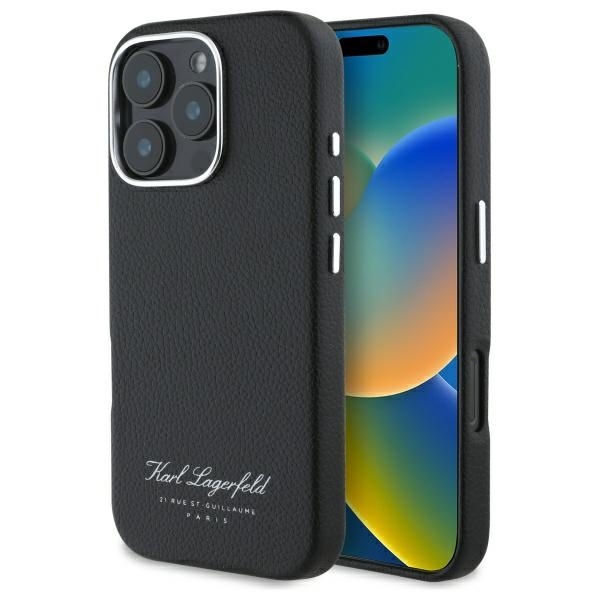 Husa pentru iPhone 16 Pro, Hardcase Leather Monogram, Karl Lagerfeld, Negru