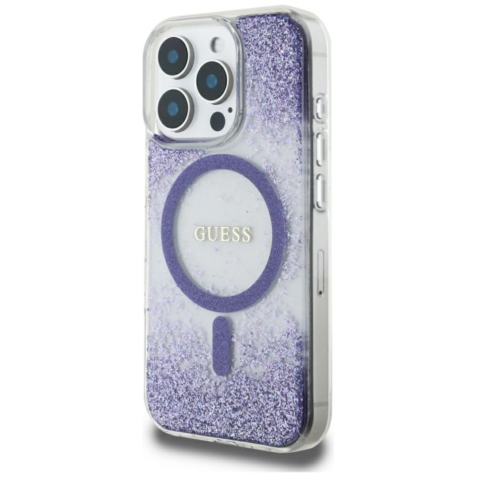 Husa pentru iPhone 16 Pro, Hardcase Resin Bottom Glitter MagSafe, Guess - Mov - 2 | YEO