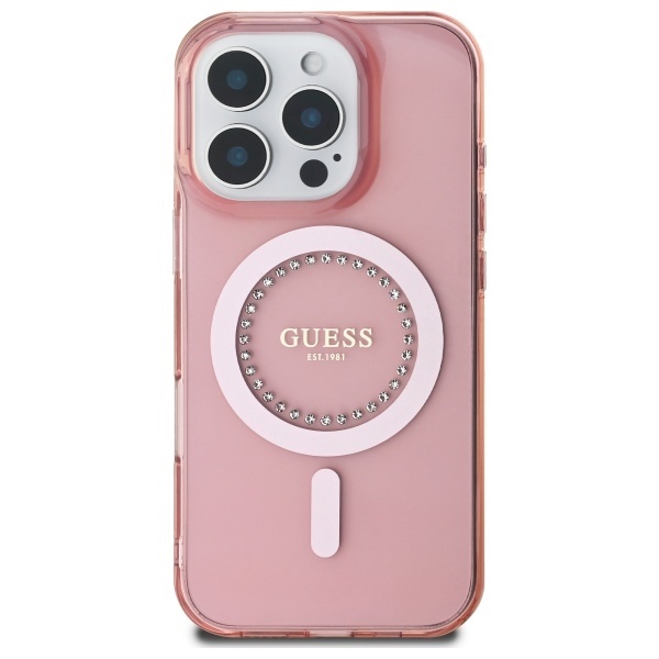 Husa pentru iPhone 16 Pro, IML Rhinestones MagSafe, Guess - Roz - 2 | YEO