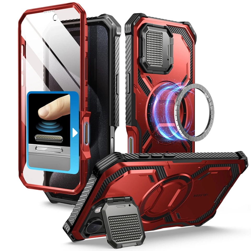 Husa pentru iPhone 16 Pro, Kickstand, AntiSock, I-Blason Armorbox - Rosu