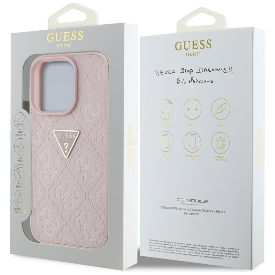 Husa pentru iPhone 16 Pro Max, Guess 4G Metal Logo, Protectie Slim, Compatibila, Roz - 7