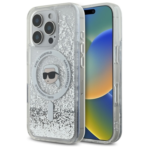 Husa pentru iPhone 16 Pro Max, Liquid Glitter MagSafe, Karl Lagerfeld - Transparenta