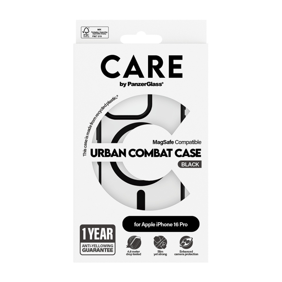 Husa pentru iPhone 16 Pro Max, PanzerGlass, CARE Flagship Urban Combat Black MagSafe, Anti-Soc 4.8m, Anti-Ingalbenire, Design Slim, Compatibila MagSafe, Transparenta - 3 | YEO