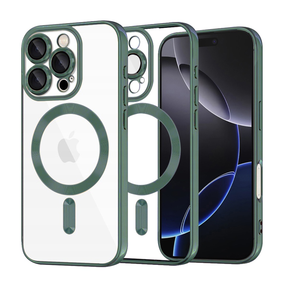 Husa pentru iPhone 16 Pro Max, SKYDDAR INNOVATION, Luxury Shield Magsafe, Protectie Antisoc, Verde inchis, set cu sticker