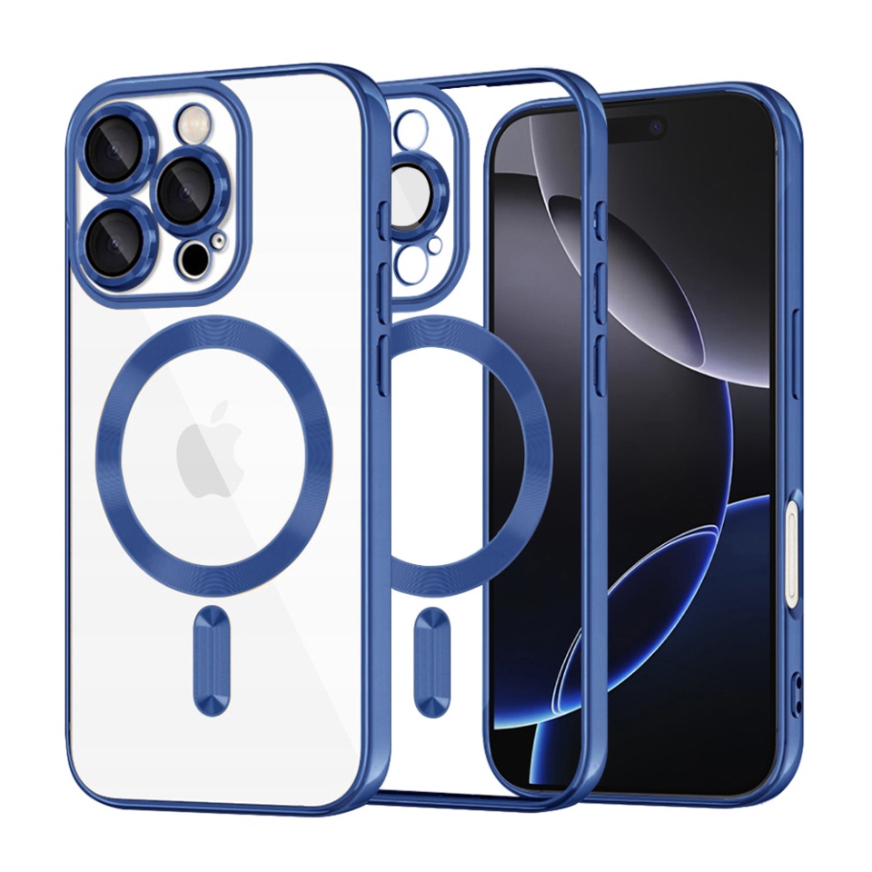 Husa pentru iPhone 16 Pro Max, SKYDDAR INNOVATION, Luxury Shield Magsafe, Protectie Antisoc, Albastru, set cu sticker