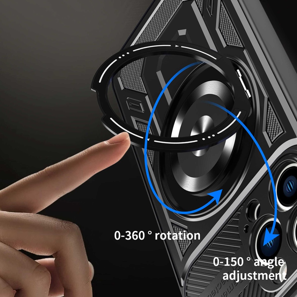 Husa pentru iPhone 16 Pro Max, SKYDDAR INNOVATION, RuggedCam, Inel magnetic antisoc, set cu sticker, Gri - 6