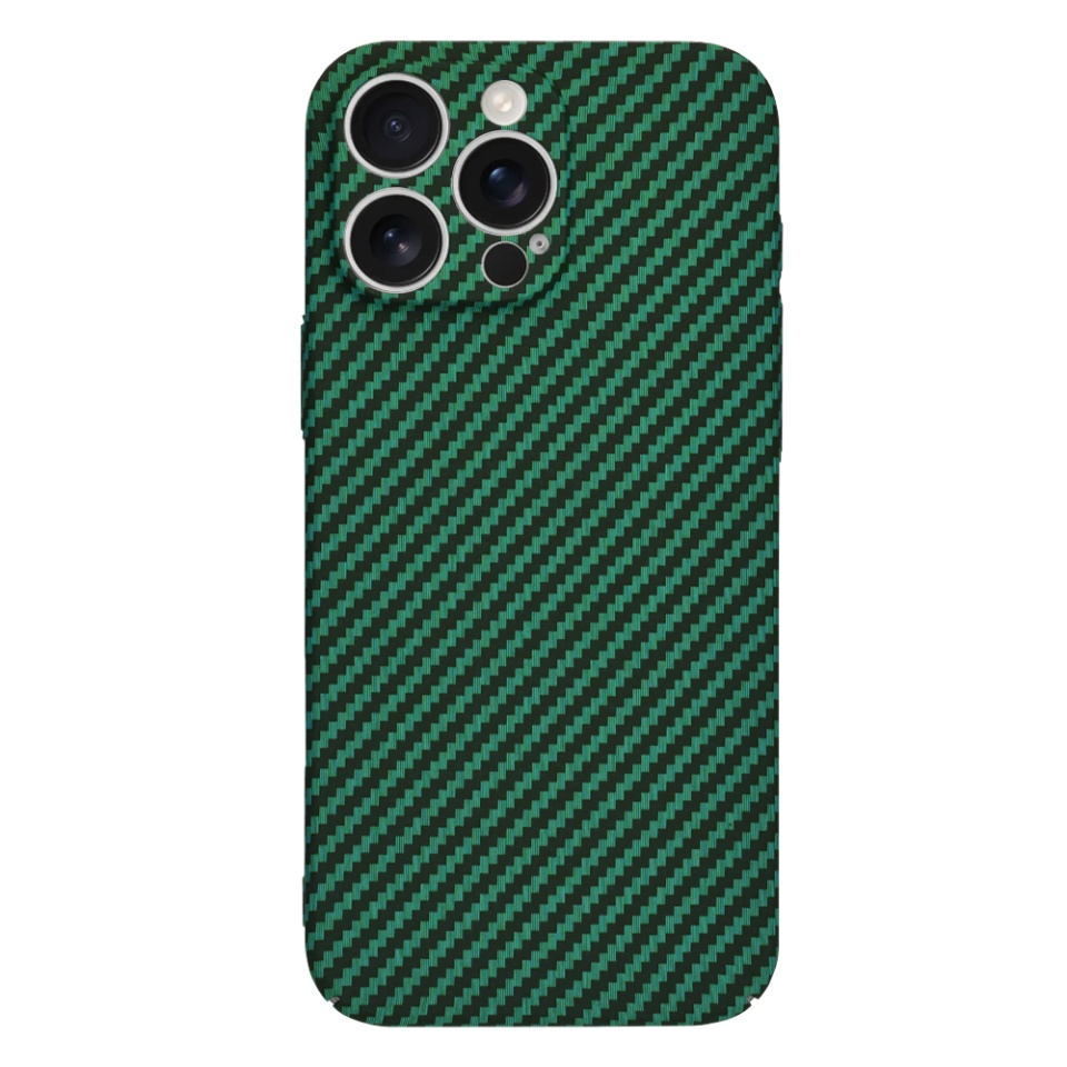 Husa pentru iPhone 16 Pro Max, SKYDDAR INNOVATION, textura carbon, Carbonite FiberShell, Verde, set cu sticker - 2 | YEO