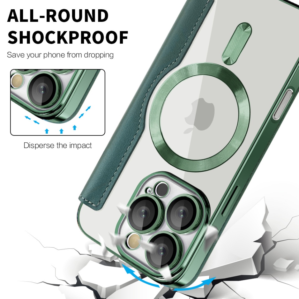 Husa pentru iPhone 16 Pro Max tip carte, SKYDDAR INOVATION, SmartMag Book, Magsafe, RFiD, Suport Carduri, set cu sticker, Verde - 3 | YEO