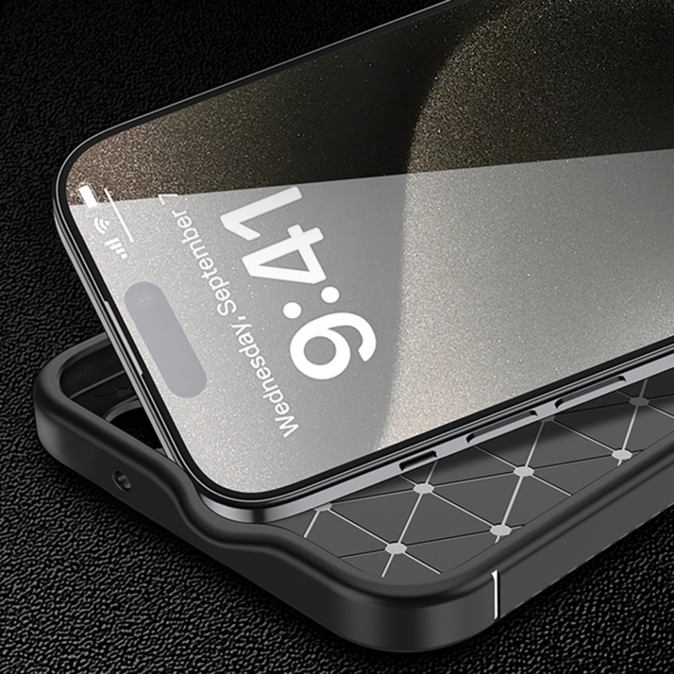Husa pentru iPhone 16 Pro, SKYDDAR INNOVATION, CarbonFiber, Antisoc, Negru, set cu sticker - 3 | YEO