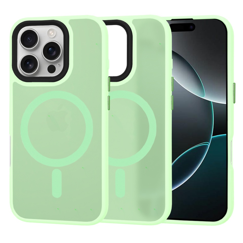Husa pentru iPhone 16 Pro, SKYDDAR INNOVATION, HaloFrost MagSafe, Antisoc, set cu sticker, Verde deschis